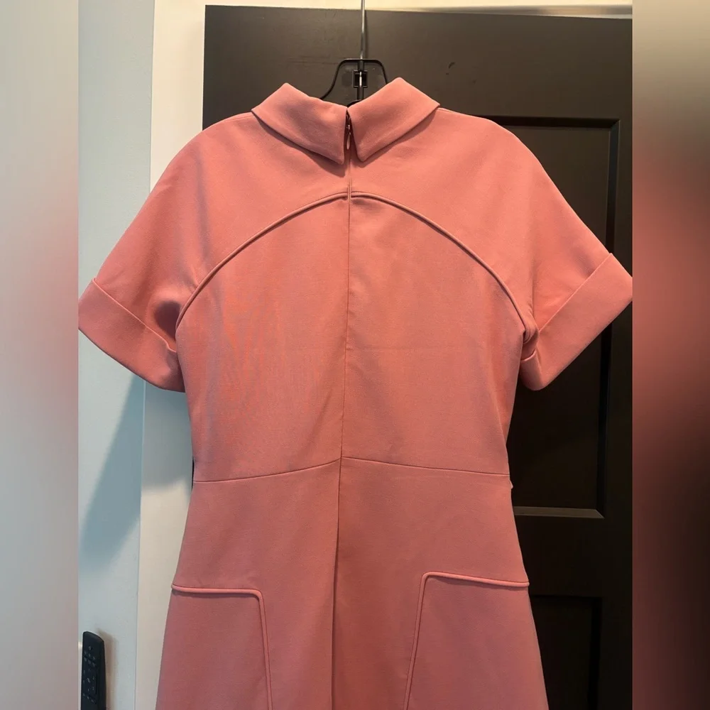 KAREN MILLEN Compact Stretch Tab Detail Full Skirted Midi Dress Dusty Pink NWT - Picture 10 of 15